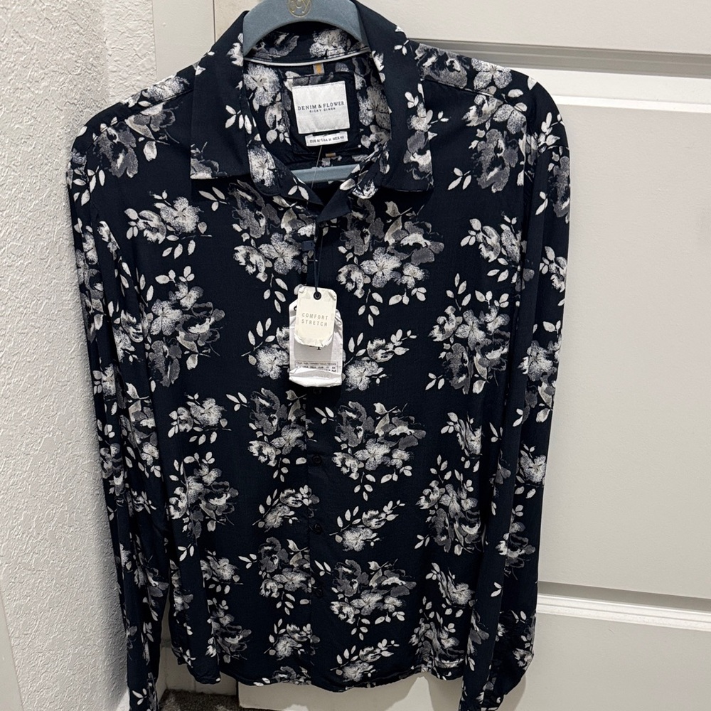 Ricky Singh Men's Floral Casual Button Down Shirt - Black and Gray